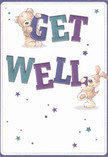 Overflowing with cheerful design, this get well card radiates a heartwarming atmosphere: a teddy bear and an eager puppy, lovingly drawn, emerge playfully while balancing the vibrant 'Get Well' lettering above and below them. The indigo and teal colours of the bold text are striking against a soft cream background, echoing the inviting flourishes found in Forest Hill's local flower arrangements near Sydenham Hill. Scattered stars in a cascade of blue and purple bring additional sparkle, much like sunlight dappling petals on a fresh bouquet. Both the bear and puppy are rendered with such soft, tactile detail that one can almost imagine their furry embrace-mirroring the comfort delivered with every Florist Forest Hill bouquet. This scene speaks not just in words, but in emotion, offering an uplifting message perfect for anyone recovering in the Forest Hill neighbourhood, and serving as an ideal token of genuine comfort and community kindness.